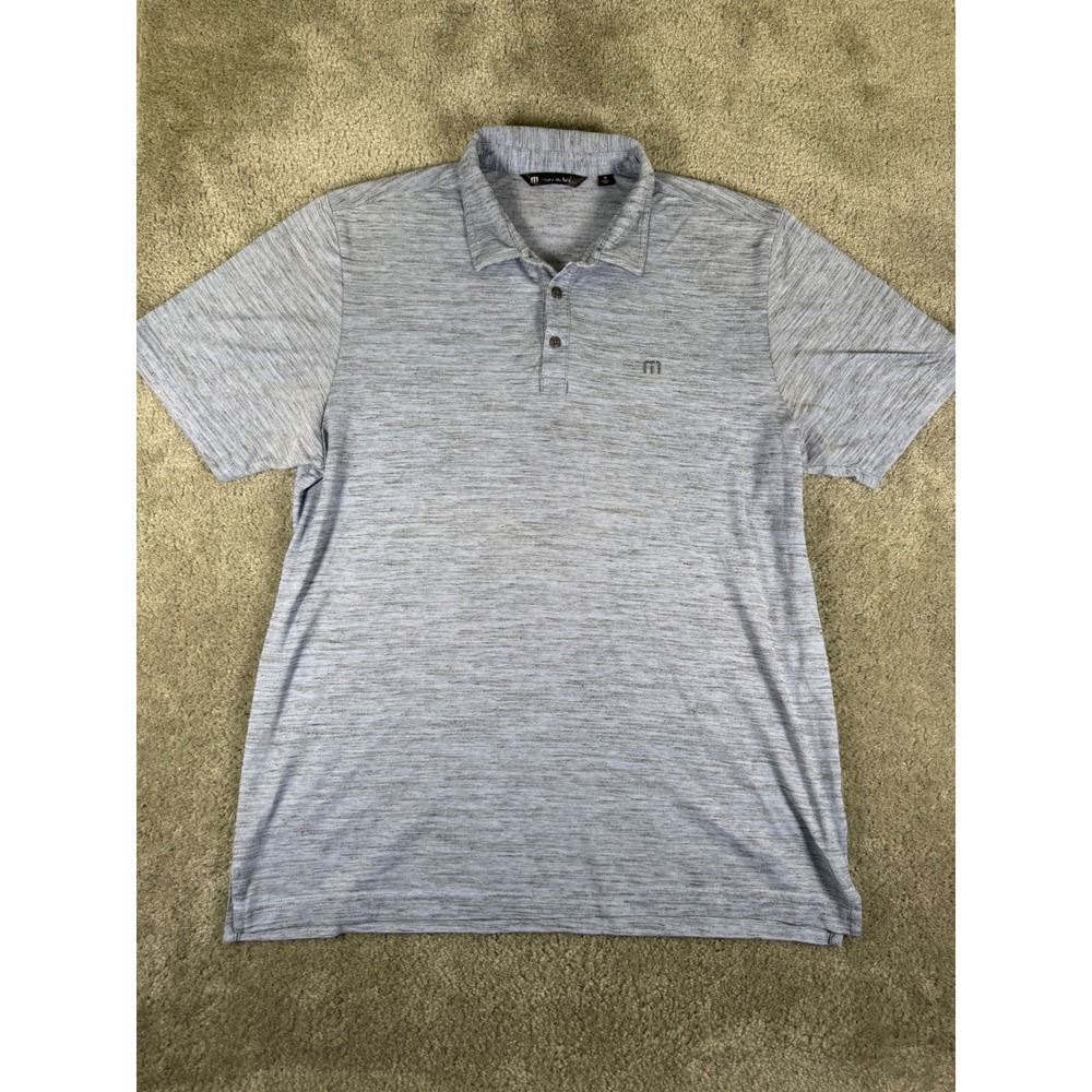 TravisMathew Mens XL Blue Heather Space Dye Short Sleeve Golf Polo Shirt